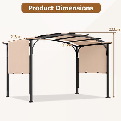 305 x 242 cm Outdoor Retractable Pergola with  Metal Frame and Polyester Fabric-Beige