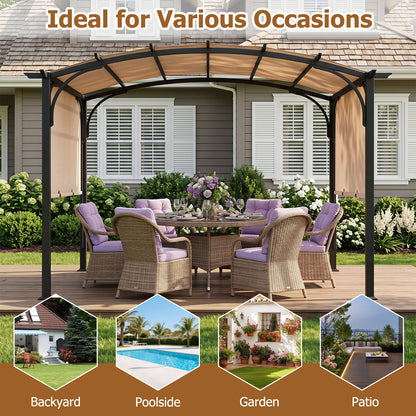 305 x 242 cm Outdoor Retractable Pergola with  Metal Frame and Polyester Fabric-Beige