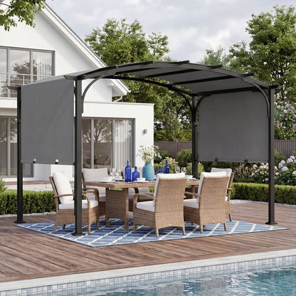 305 x 242 cm Outdoor Retractable Pergola with  Metal Frame and Polyester Fabric-Grey
