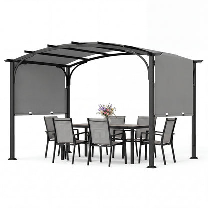 305 x 242 cm Outdoor Retractable Pergola with  Metal Frame and Polyester Fabric-Grey