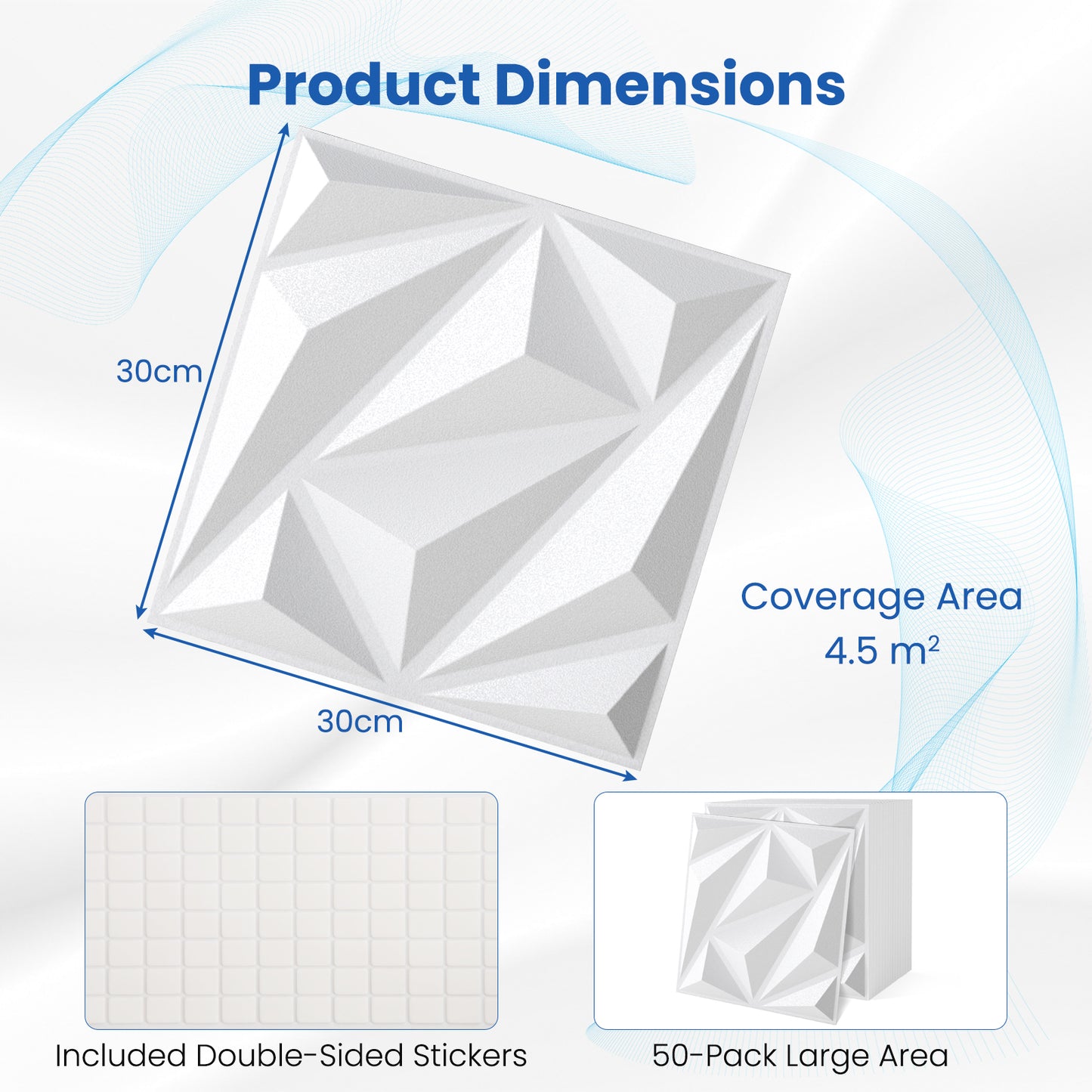 50-Pack 3D Wall Panel with Included Stickers-White