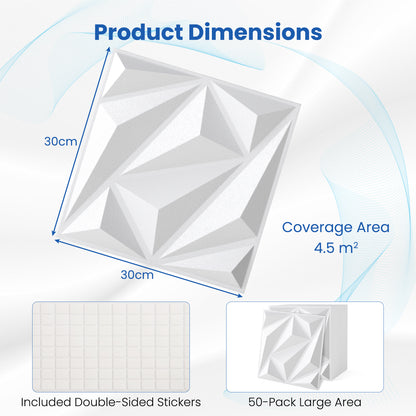 50-Pack 3D Wall Panel with Included Stickers-White