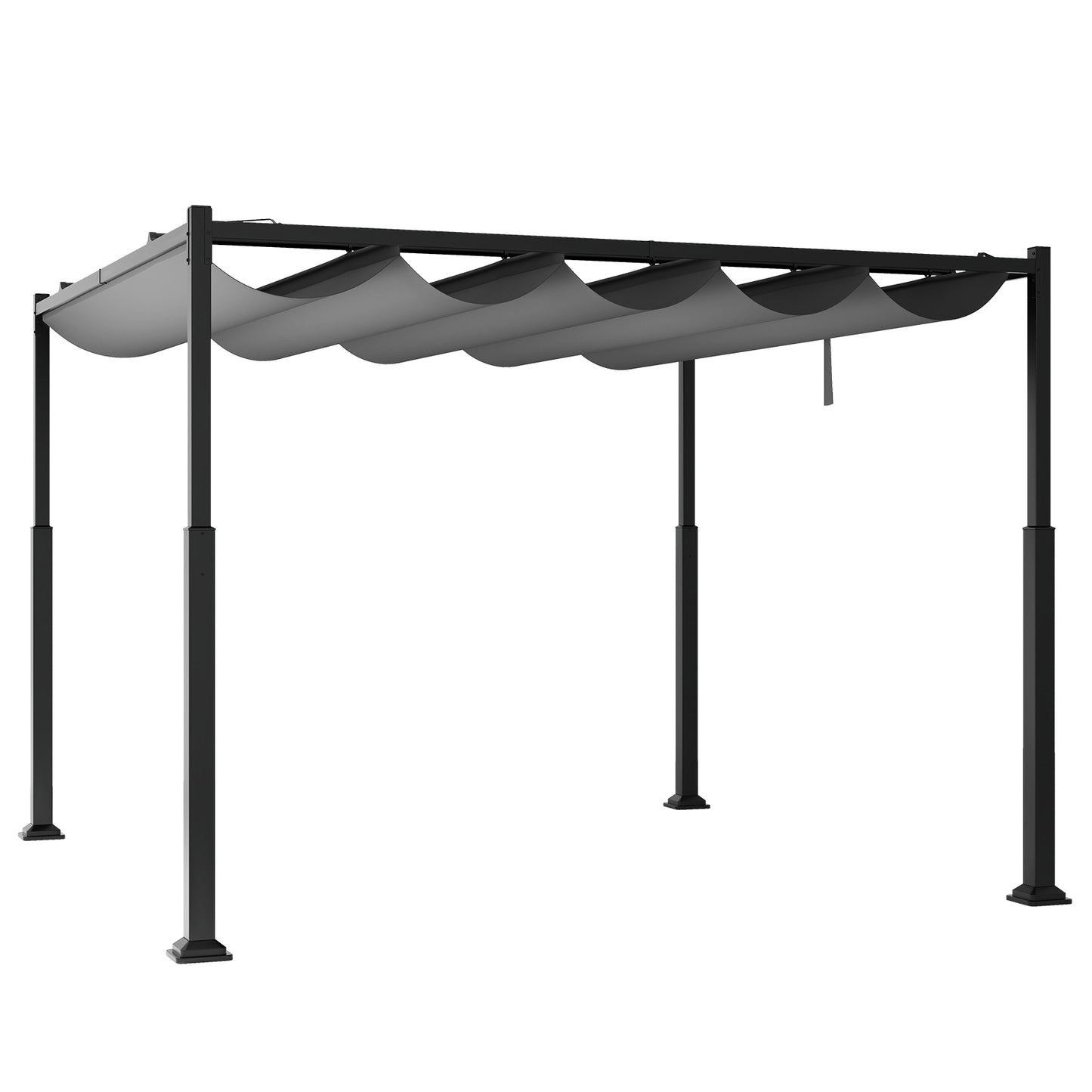 310 x 310 cm Outdoor Pergola with Retractable Canopy-Black and Grey