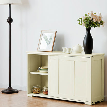 Storage Sideboard with Sliding Door and Double Partition-White