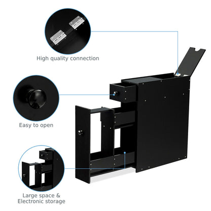 Slim Storage Cabinet with Slide-out Drawers and Flip-open Top Cover-Black