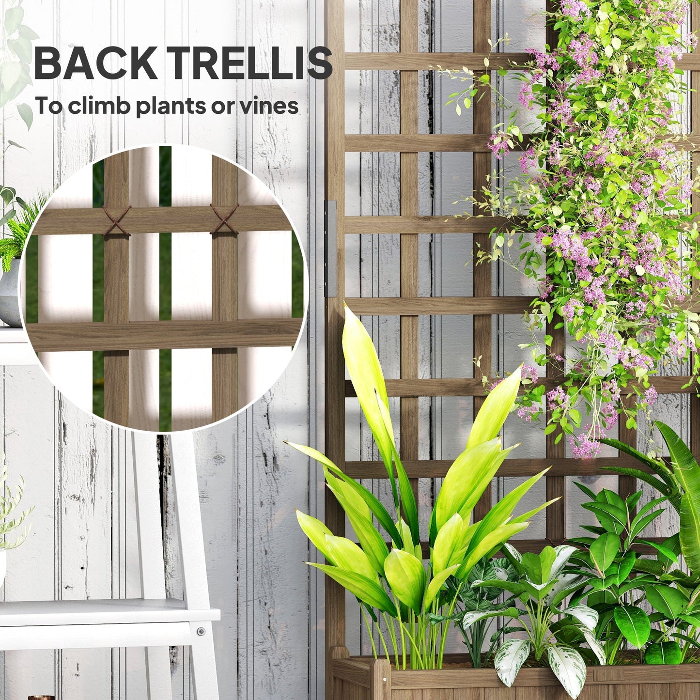 Outsunny Wooden Trellis Planter, Raised Garden Bed with Wheels, to Climb and Grow Vegetables, Herbs and Flowers, Brown