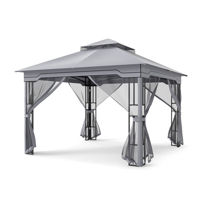 330 X 330 CM Double Roof Soft Top Patio Gazebo with Zippered Mesh Netting-Gray