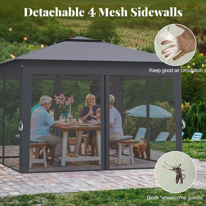 338 x 338 CM Pop Up Gazebo with Mesh Netting and Double Roof-Grey