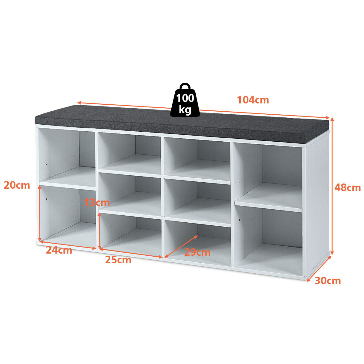 Large Shoe bench / Open Storage Bench-White