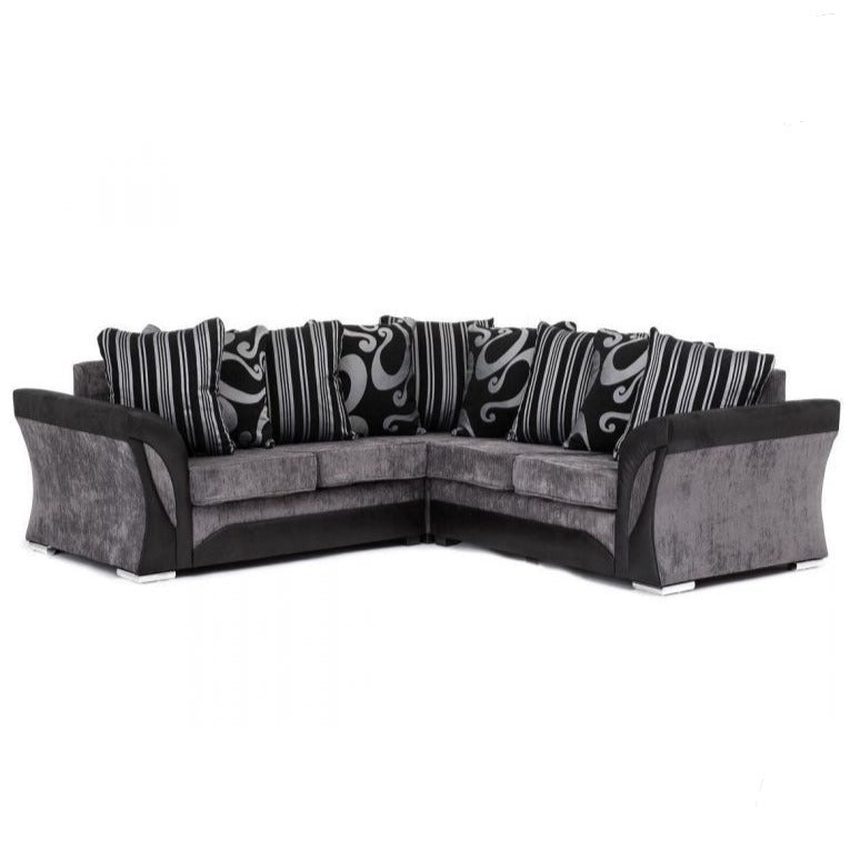 Sparrow Chenille Fabric Corner Sofa Set - Black & Grey / Brown & Beige