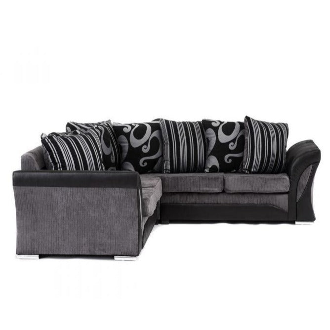 Sparrow Chenille Fabric Corner Sofa Set - Black & Grey / Brown & Beige