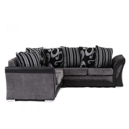 Sparrow Chenille Fabric Corner Sofa Set - Black & Grey / Brown & Beige