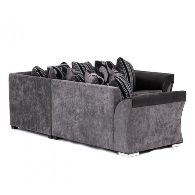 Sparrow Chenille Fabric Corner Sofa Set - Black & Grey / Brown & Beige