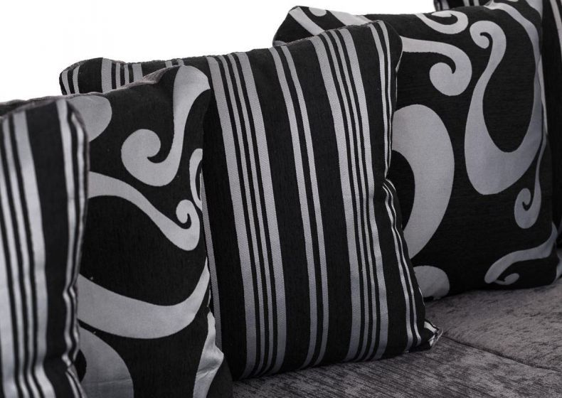Sparrow Chenille Fabric Corner Sofa Set - Black & Grey / Brown & Beige