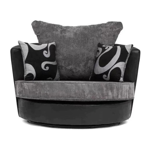 Sparrow Chenille Fabric Corner Sofa Set - Black & Grey / Brown & Beige