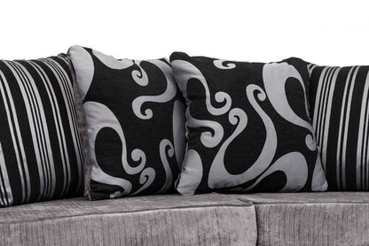 Sparrow Chenille Fabric Corner Sofa Set - Black & Grey / Brown & Beige