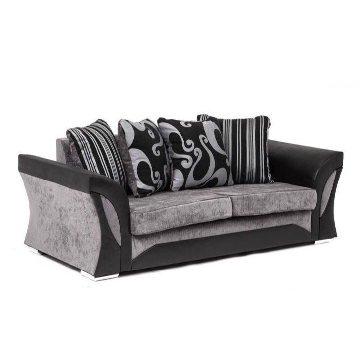 Sparrow Chenille Fabric Corner Sofa Set - Black & Grey / Brown & Beige