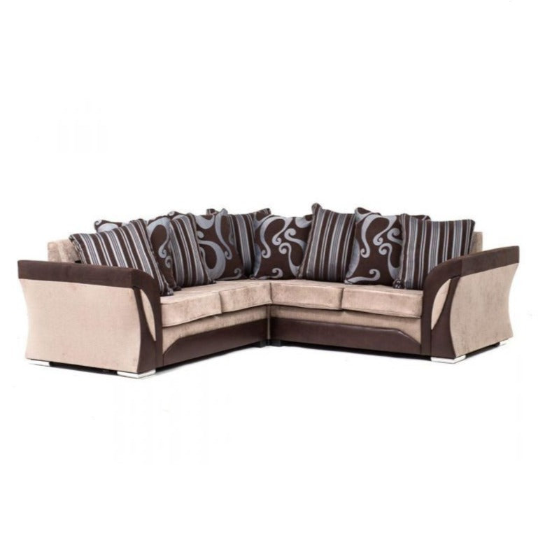 Sparrow Chenille Fabric Corner Sofa Set - Black & Grey / Brown & Beige