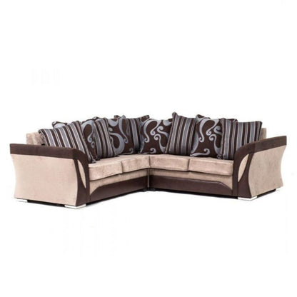 Sparrow Chenille Fabric Corner Sofa Set - Black & Grey / Brown & Beige
