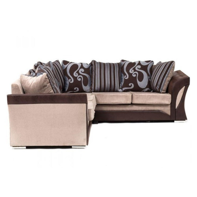 Sparrow Chenille Fabric Corner Sofa Set - Black & Grey / Brown & Beige