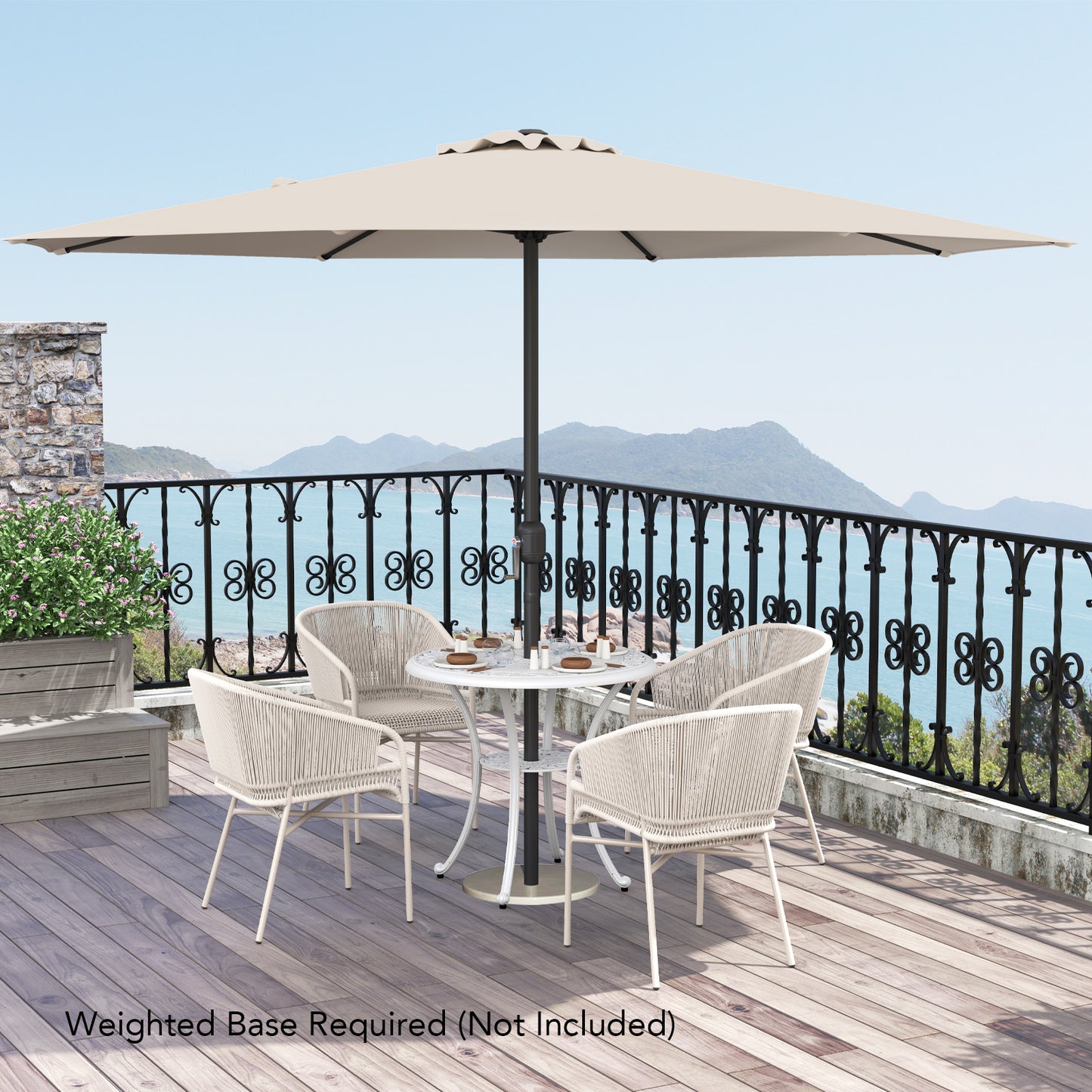 350 cm Patio Umbrella 8 Sturdy Ribs Table Umbrella with Crank Handle-Beige