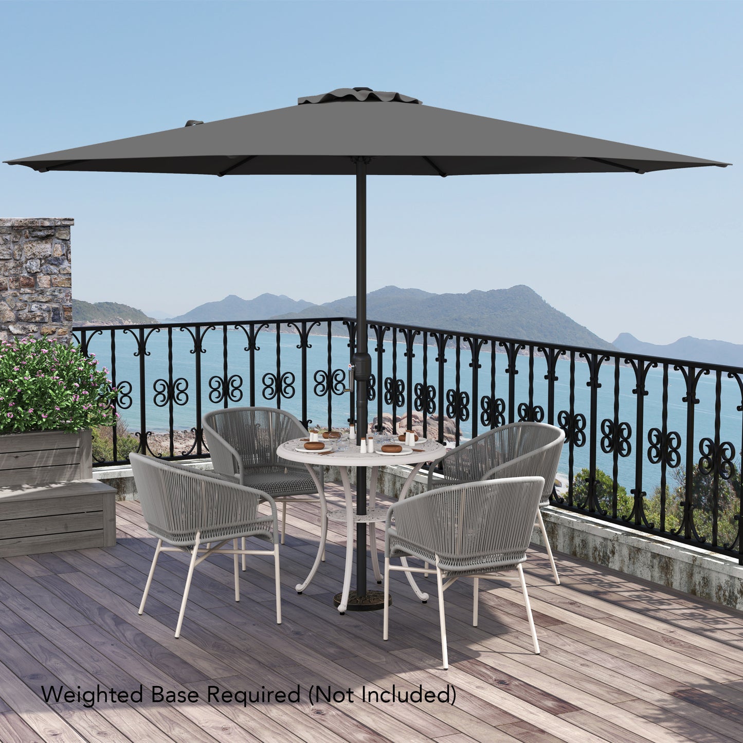 350 cm Patio Umbrella 8 Sturdy Ribs Table Umbrella with Crank Handle-Grey