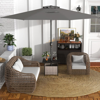 350 cm Patio Umbrella 8 Sturdy Ribs Table Umbrella with Crank Handle-Grey