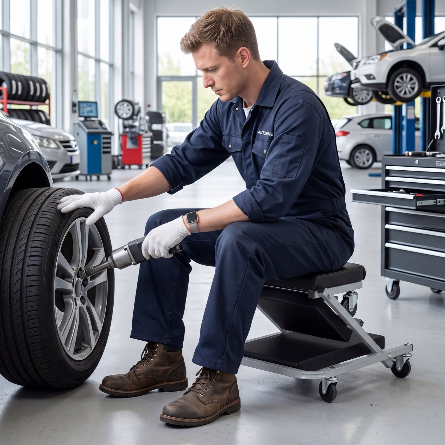 36" 2-in-1 Mechanic Creeper & Z-Seat with 6 Swivel Casters-Black and Gray