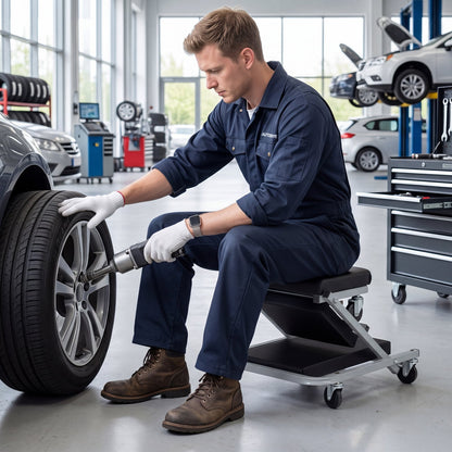 36" 2-in-1 Mechanic Creeper & Z-Seat with 6 Swivel Casters-Black and Gray