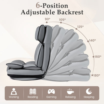 360 Degree Swivel Floor Gaming Chair Folding Lazy Lounger Couch with 6-Position Adjustable Backrest-Grey