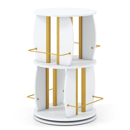 360° Spinning Rotating Bookshelf Tower with Display Stands and Side Rails-WhiteGold