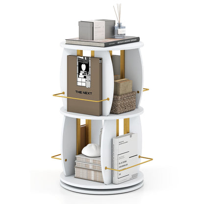 360° Spinning Rotating Bookshelf Tower with Display Stands and Side Rails-WhiteGold