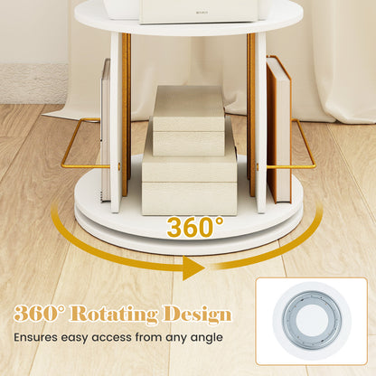 360° Spinning Rotating Bookshelf Tower with Display Stands and Side Rails-WhiteGold