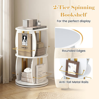 360° Spinning Rotating Bookshelf Tower with Display Stands and Side Rails-WhiteGold