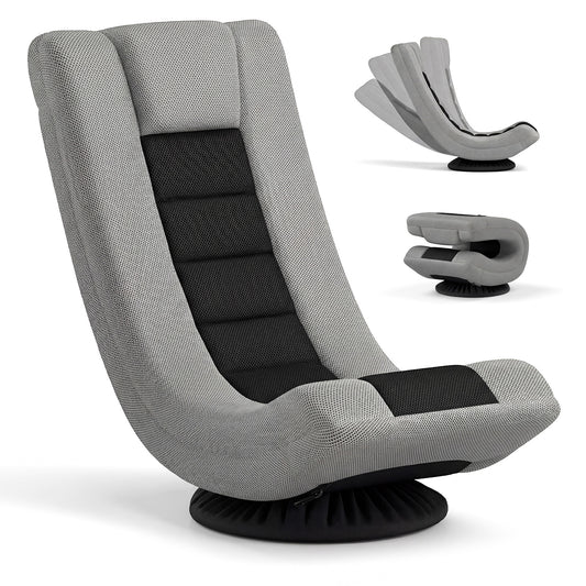 360° Swivel Gaming Chair 4 Position Adjustable Folding Floor Sofa-Black and Grey