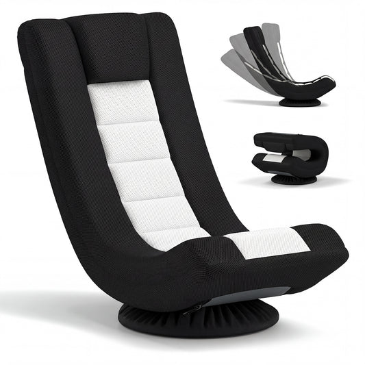 360° Swivel Gaming Chair 4 Position Adjustable Folding Floor Sofa-Black and White