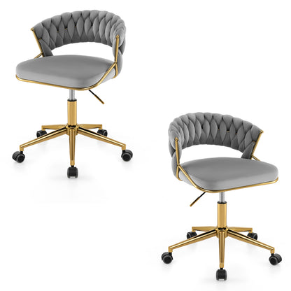 360° Swivel Home Office Desk Chair Set of 2 with Hand-woven Back-Grey