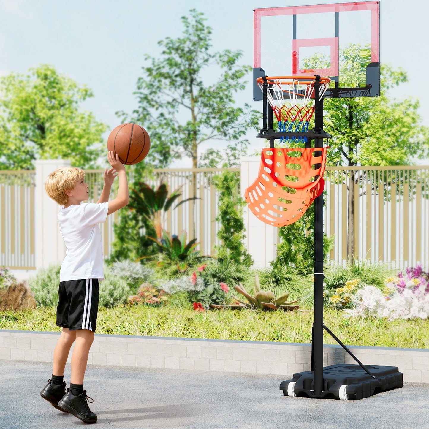 360° rotating basketball rebounder with 4 tool-free hooks