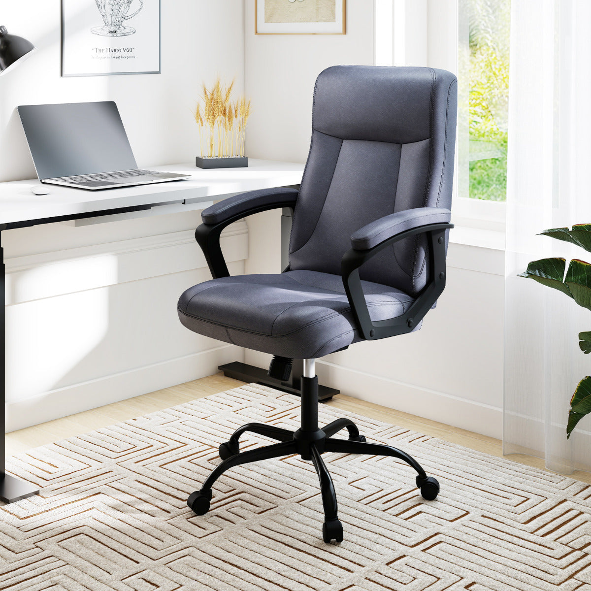 360° Swivel Task Chair with High Back and Built-in Armrests-Grey