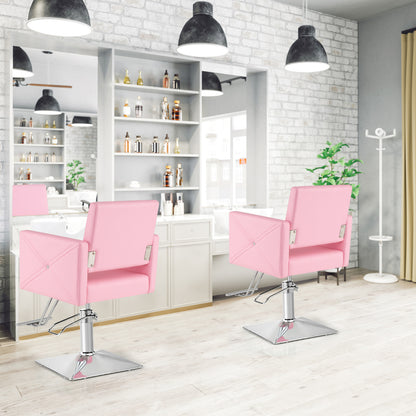 360 Degree Swivel Hairdressing Chair with Footrest and Backrest-Pink