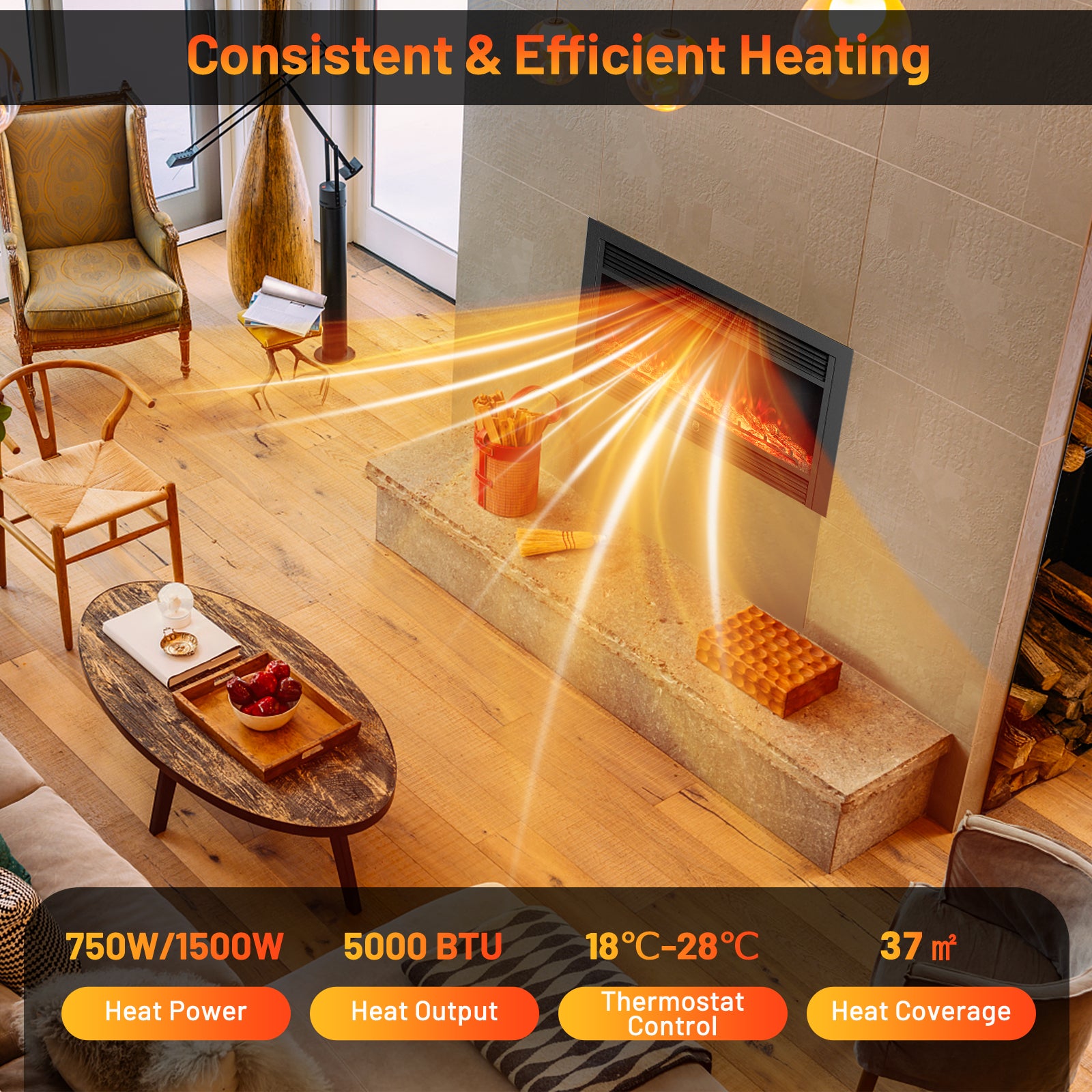 36-Inch Electric Fireplace Insert with Remote Control-36 inch