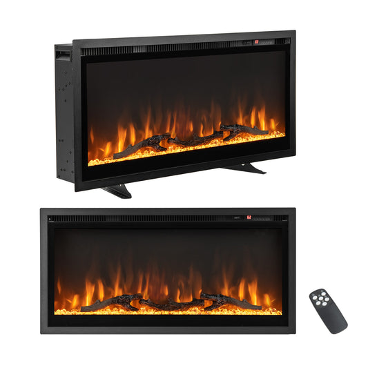36"/91cm Linear Electric Fireplace with Log and Crystal Decor and Remote Contro-91 cm