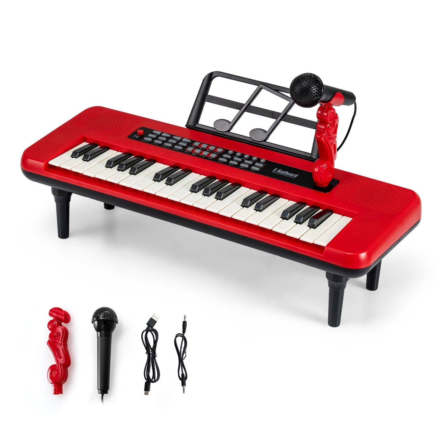 37 Keys Kids Portable Piano Keyboard with Microphone and Music Stand-Red