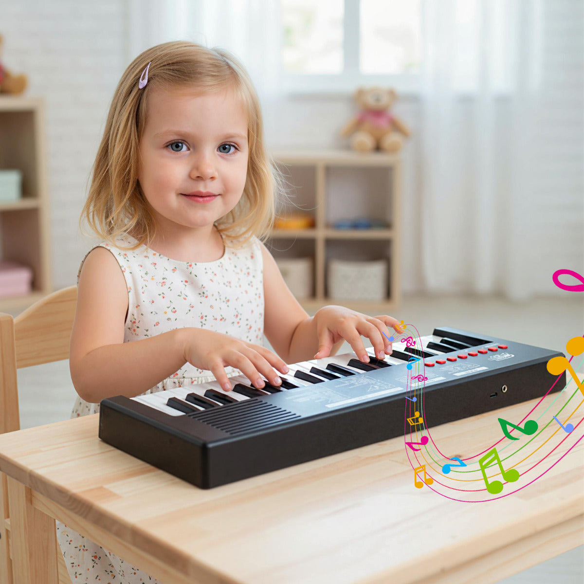 37 Keys Kids Piano Keyboard with Microphone Portable Electric Piano for Toddlers-Black