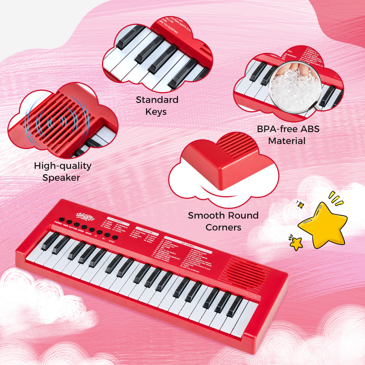 37 Keys Kids Piano Keyboard with Microphone Portable Electric Piano for Toddlers-Red