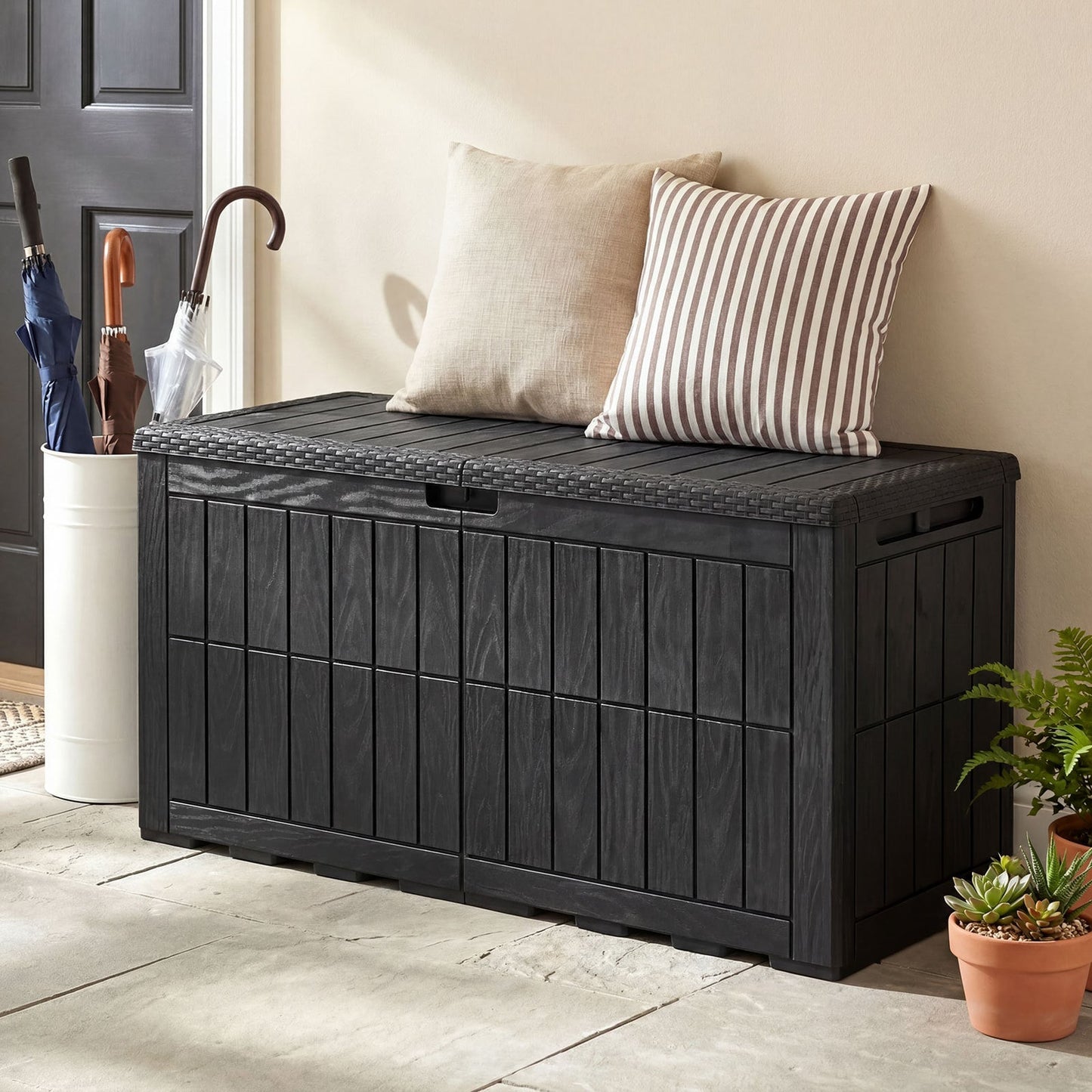 380 L Outdoor Deck Box All-Weather Lockable Storage Bin with Lid and Handles-Black