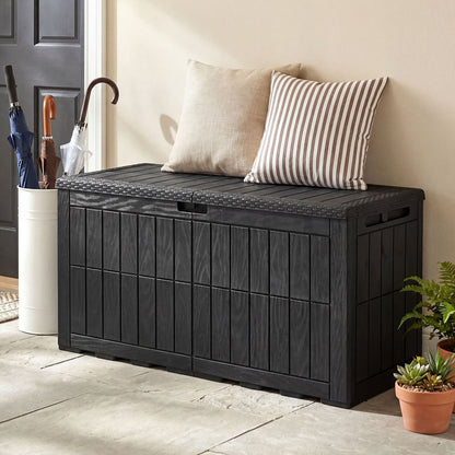 380 L Outdoor Deck Box All-Weather Lockable Storage Bin with Lid and Handles-Black