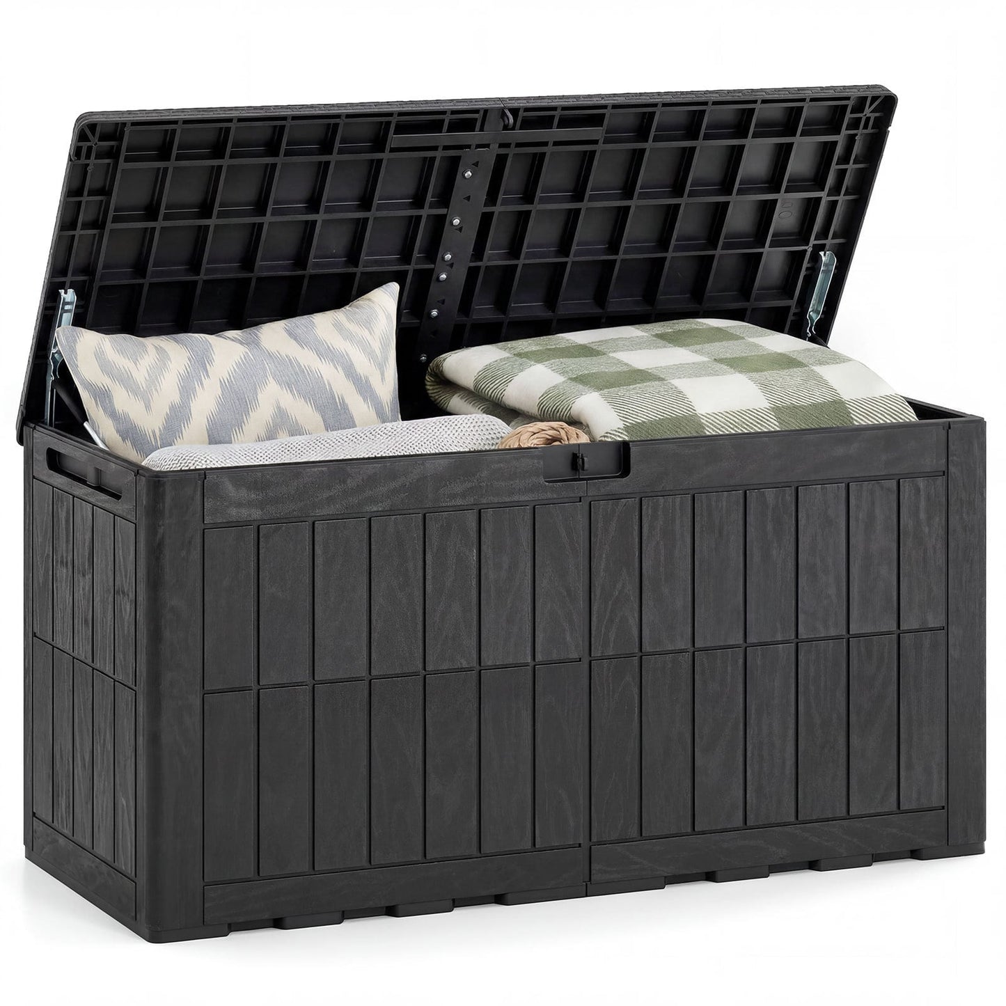 380 L Outdoor Deck Box All-Weather Lockable Storage Bin with Lid and Handles-Black