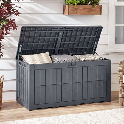 380 L Outdoor Deck Box All-Weather Lockable Storage Bin with Lid and Handles-Grey