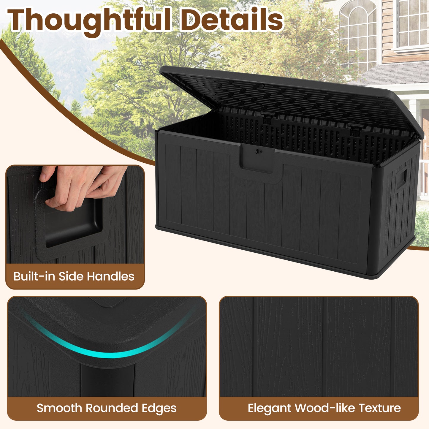 380L Large Waterproof Storage Deck Box for Garden Tools-Black